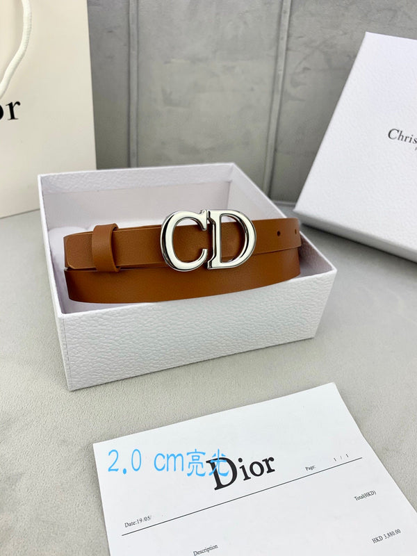 CD Saddle Belt 20mm Brown Calfskin Metal Buckle