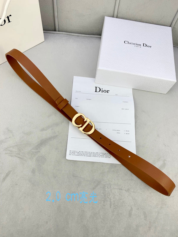 CD Saddle Belt 20mm Brown Calfskin Metal Buckle