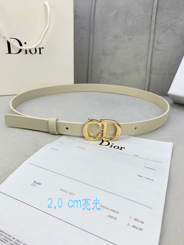 CD Saddle Belt 20mm Cream Calfskin Metal Buckle