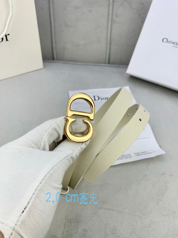 CD Saddle Belt 20mm Cream Calfskin Metal Buckle