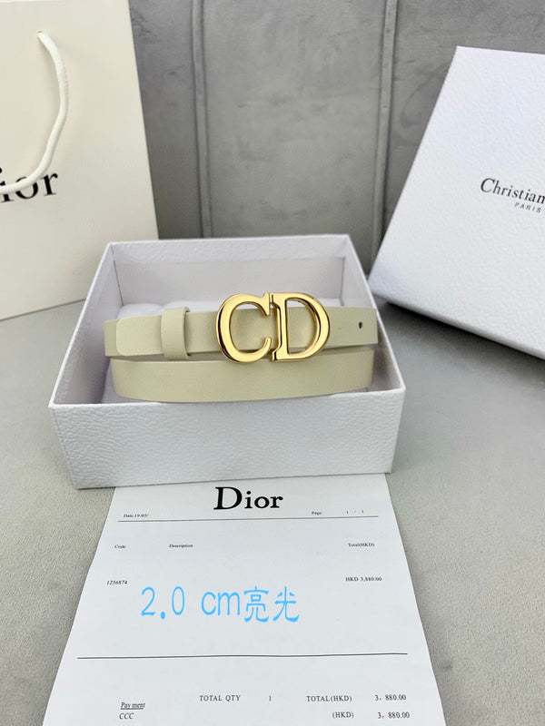 CD Saddle Belt 20mm Cream Calfskin Metal Buckle