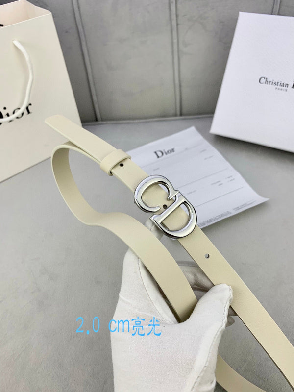 CD Saddle Belt 20mm Cream Calfskin Metal Buckle