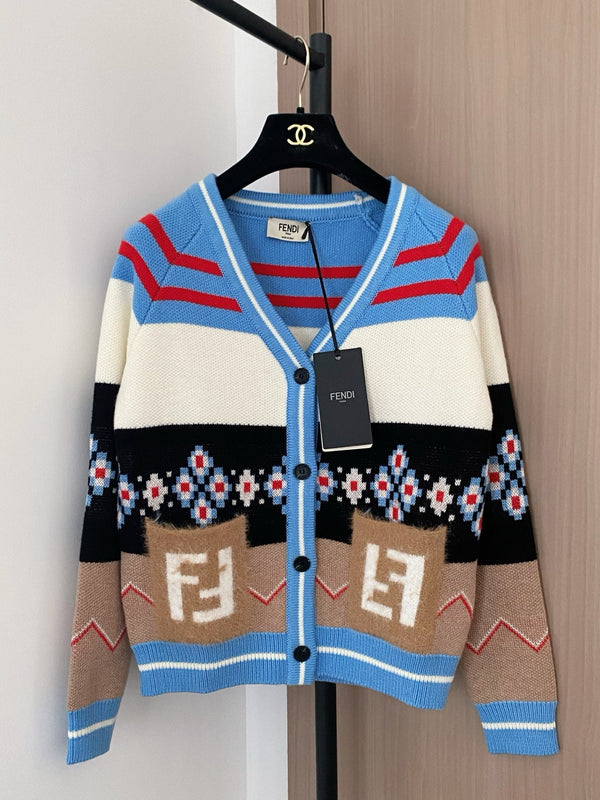Fendi 25 Round Neck Pockets Mix Colors Viscose Cardigan