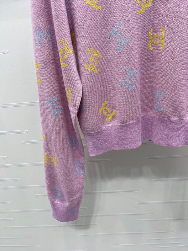 CC 25 Jacquard Long-Sleeved Pullover Sweater Pink Wool