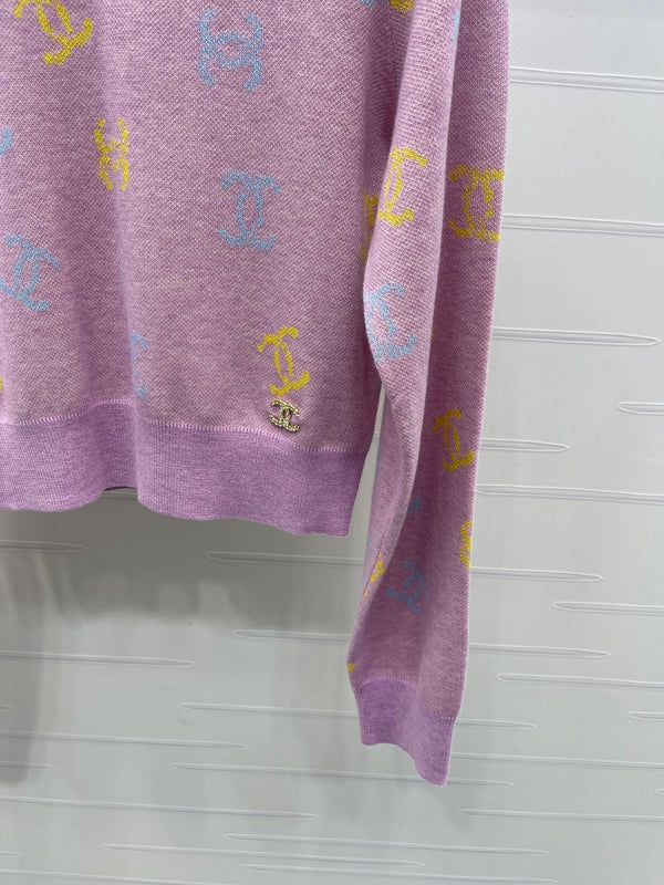 CC 25 Jacquard Long-Sleeved Pullover Sweater Pink Wool