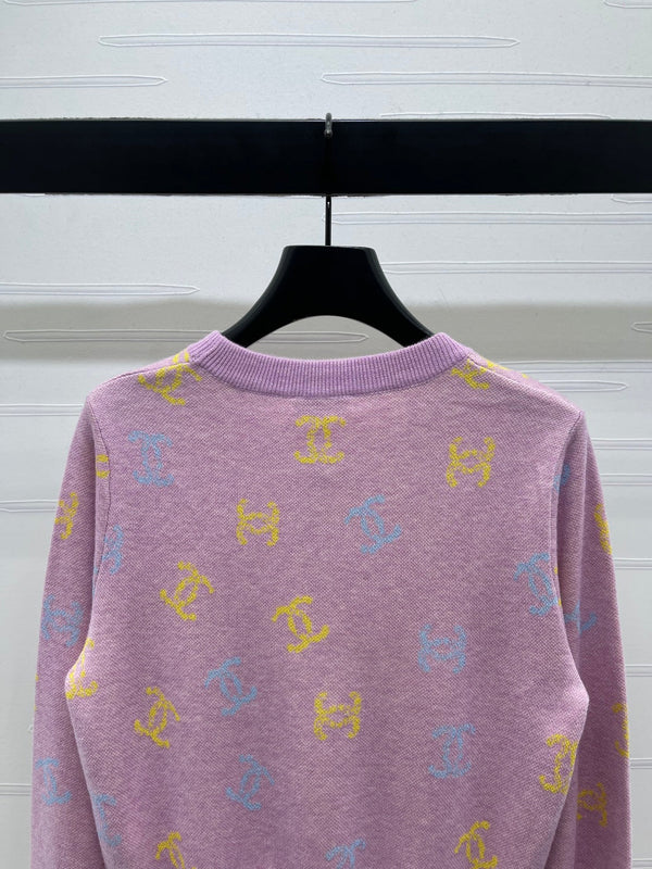 CC 25 Jacquard Long-Sleeved Pullover Sweater Pink Wool
