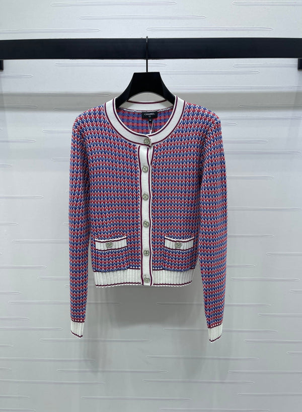 CC 25 Round Neck Knitted Wool Long-Sleeved Red Cardigan