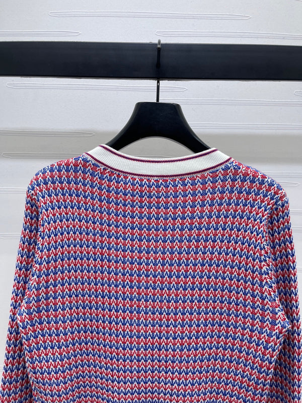 CC 25 Round Neck Knitted Wool Long-Sleeved Red Cardigan