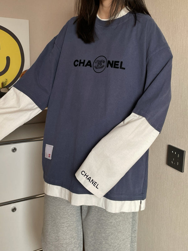 CC 25 Fake Two-Piece Design Long-Sleeved Sweater