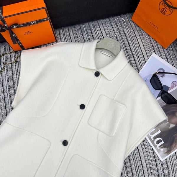 HM mid-length double-faced cashmere lapel white vest
