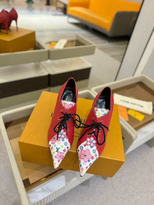 LV Ankle Boot 90mm Red Calfskin Mix Cherry Blossom Monogram 504792