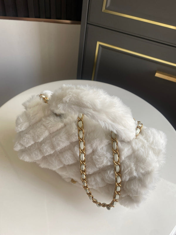 Mini CF 25 Flap Bag White Shearling