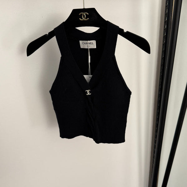 CC Diamond Logo Embellished Deep V-neck Knitted Vest