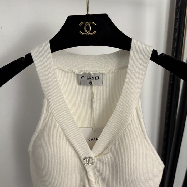 CC Diamond Logo Embellished Deep V-neck Knitted Vest