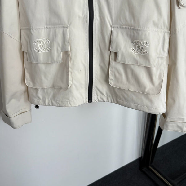 CC Pocket Velcro Long-sleeved Hooded Windbreaker Jacket