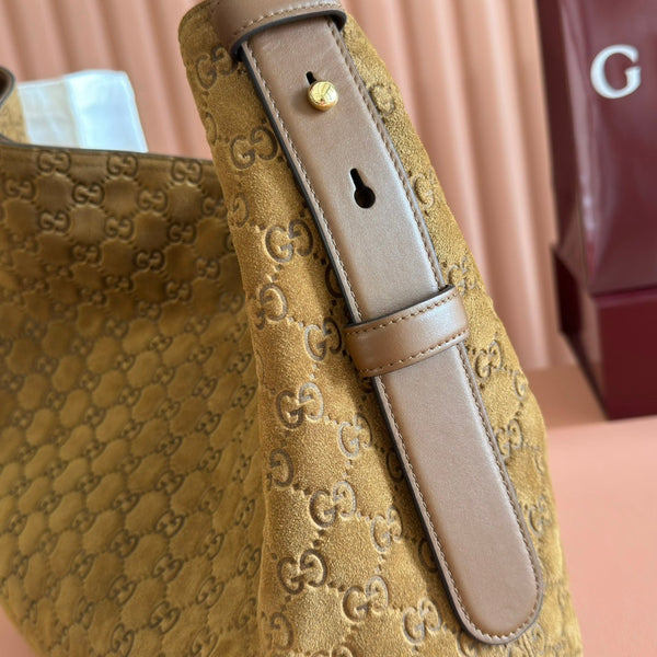 GG 25FW Beatrix Horsebit Handbag 40cm Brown Suede GHW