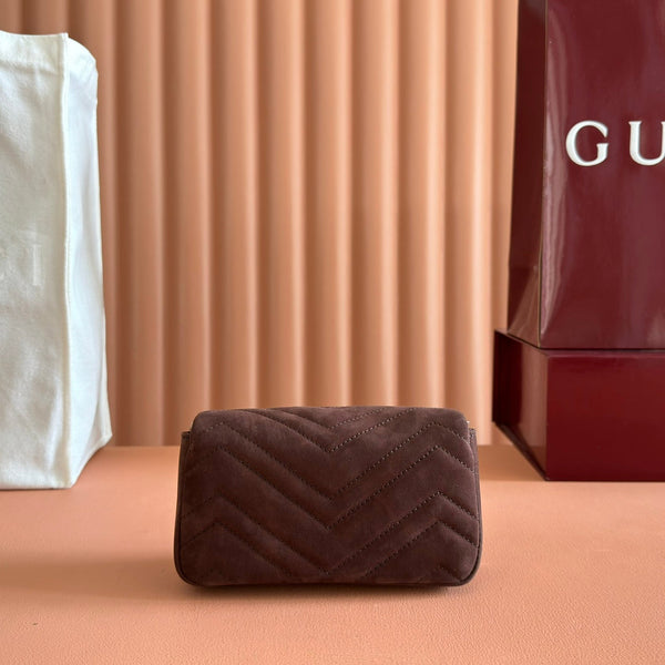 GG Marmont Double-G 16.5cm Matte Brown Suede