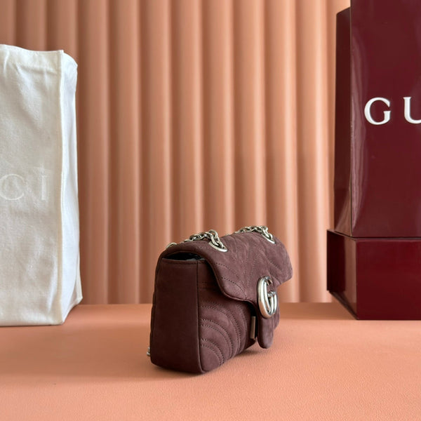 GG Marmont Double-G 22cm Matte Brown Suede