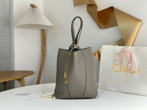 Chloe Spin Tote Bag Medium 27cm Grey Calfskin 272281