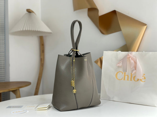 Chloe Spin Tote Bag Medium 27cm Grey Calfskin 272281