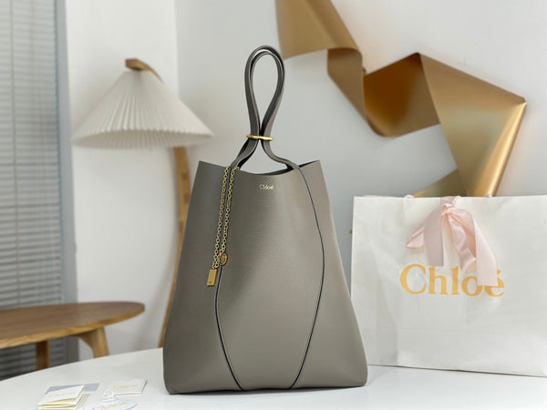 Chloe Spin Tote Bag Large 35cm Grey Calfskin 272279