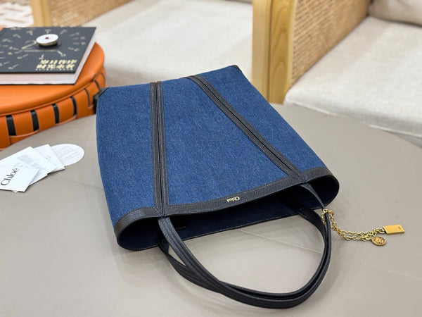 Chloe Spin Tote Bag Medium 27cm Blue Denim Calfskin 272224