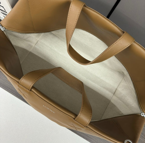 Loewe Puzzle Fold Handbag in Glossy Brown Cowhide 274274