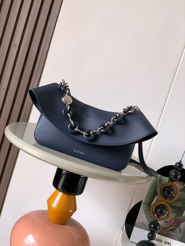 Loewe Ola Handbag Medium 26cm in Blue Silver Calfskin 274228