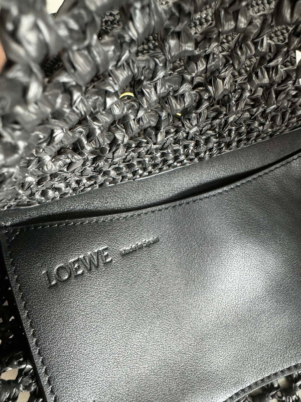 LOE Ola Bag 26 Black in Raffia and Calfskin 274683