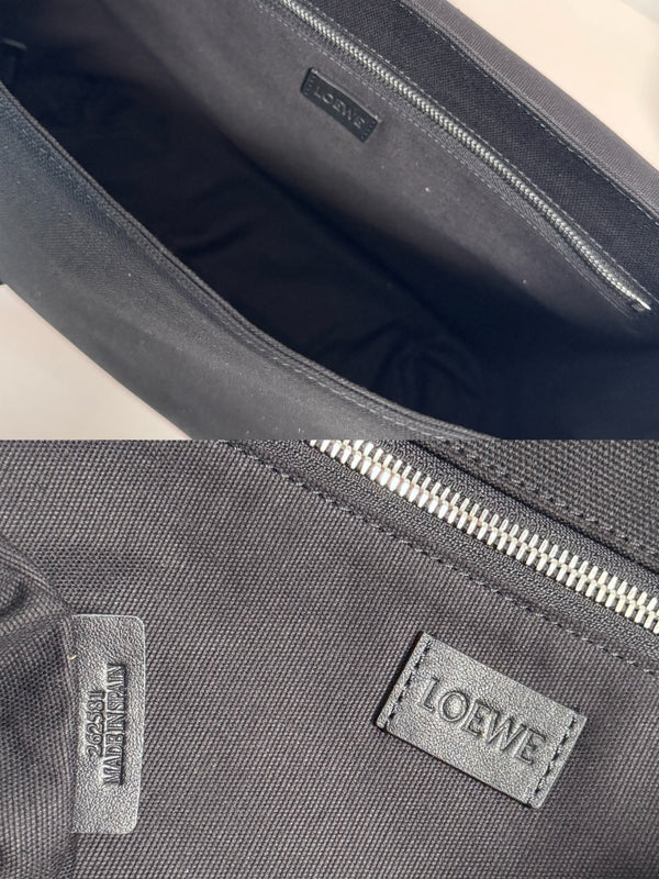 Loewe Medium Flex bag in Black mix Brown Suede/Canvas 274484