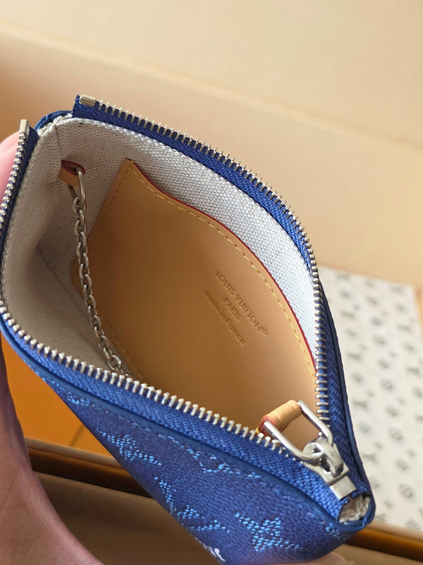 LV Key Pouch S Blue PVC Fabric with Leather 275143