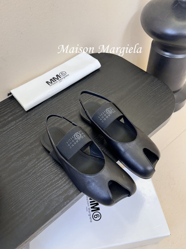 Maison Margiela Split-Toe Peep-Toe Slingback Black Flat Sheepskin 580441