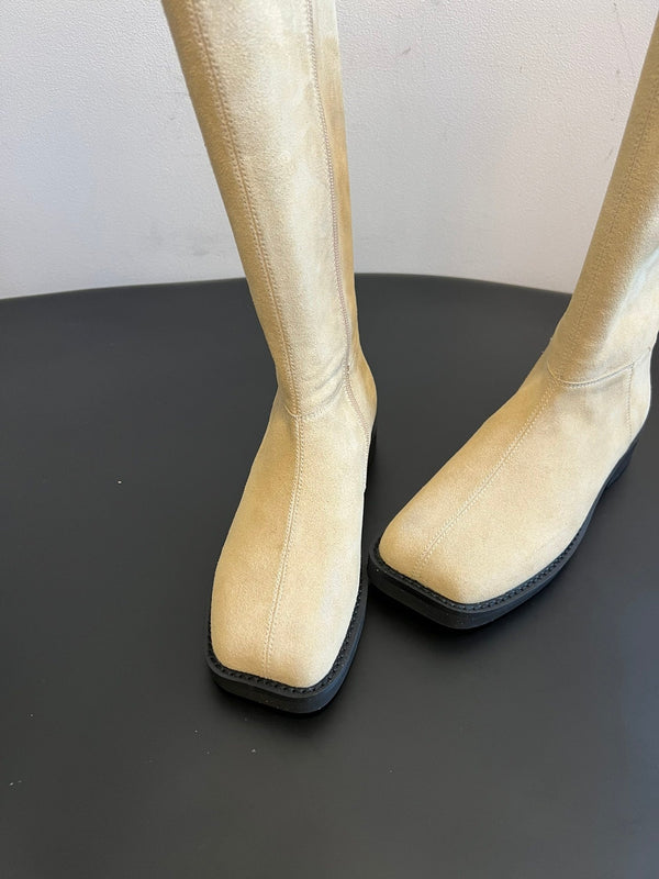 Maison Margiel 25ss Cool Square Toe Tall Riding Boots Off-white Suede 580412