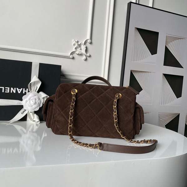 Chanel 25K Bowling 23.5 Brown Bag Suede 275906