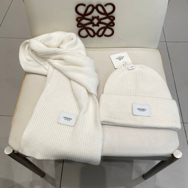 HM Classic Hat & Scalf Set White Rabbit Fur 980200