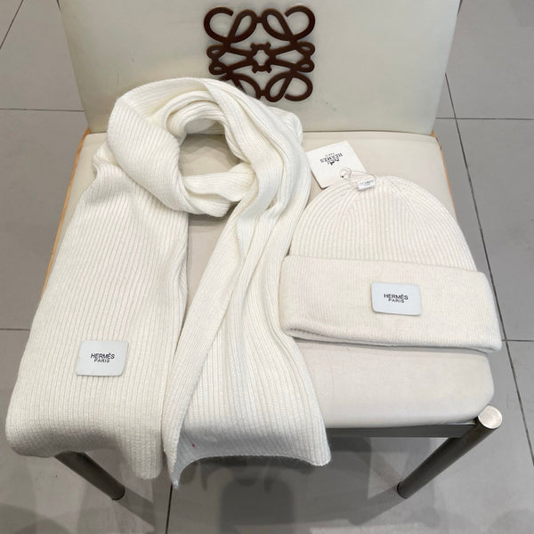 HM Classic Hat & Scalf Set White Rabbit Fur 980200