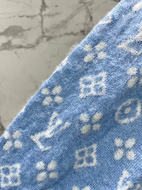 LV Monogram Jacquard All-over Print Blue Cardigan with Monogram Pattern