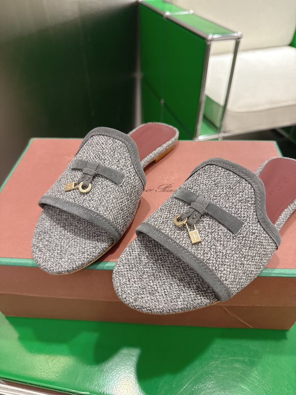 Loro Piana 26 Slippers Gray Wish Sheepskin Fabric 632135