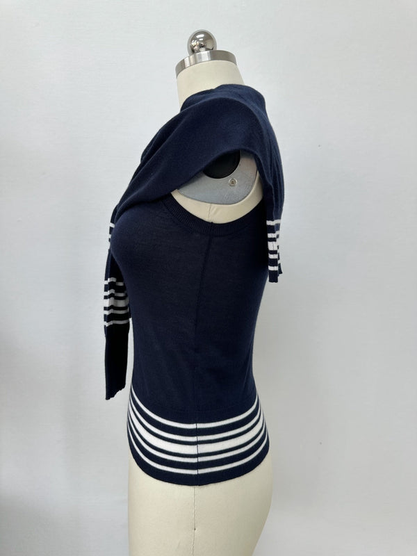 Dior Striped Shawl-style Knit Top Navy Blue in Cashmere 208799
