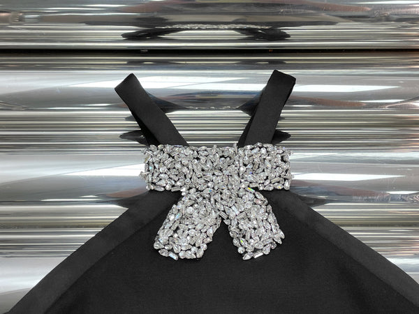 Miu Miu 26 Rhinestone Bow Waist-cinching Dress Black in Polyester 205618