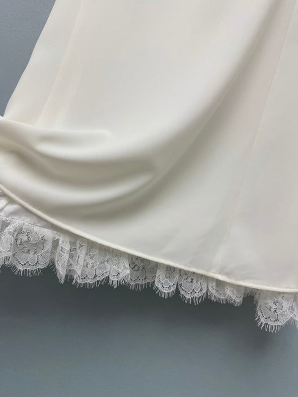 Dior 26 Sleeveless Stand Collar Lace-Trimmed Dress White in Satin 372928