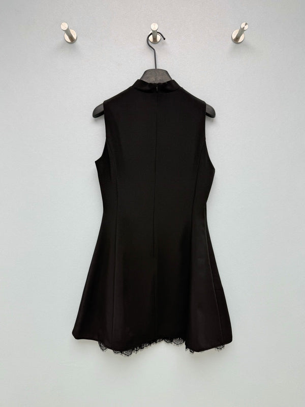 Dior 26 Sleeveless Stand Collar Lace-Trimmed Dress Black in Satin 372930