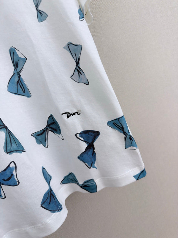 Dior 26 Bow Print Short-sleeved Crew Neck T-shirt White in Cotton 371520