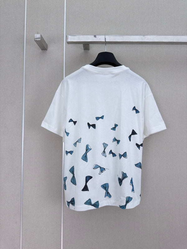 Dior 26 Bow Print Short-sleeved Crew Neck T-shirt White in Cotton 371520