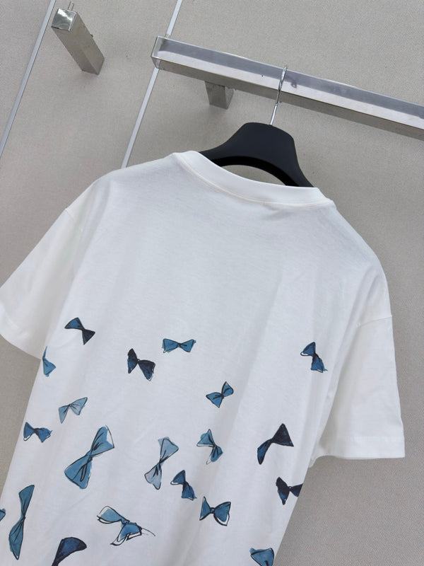 Dior 26 Bow Print Short-sleeved Crew Neck T-shirt White in Cotton 371520