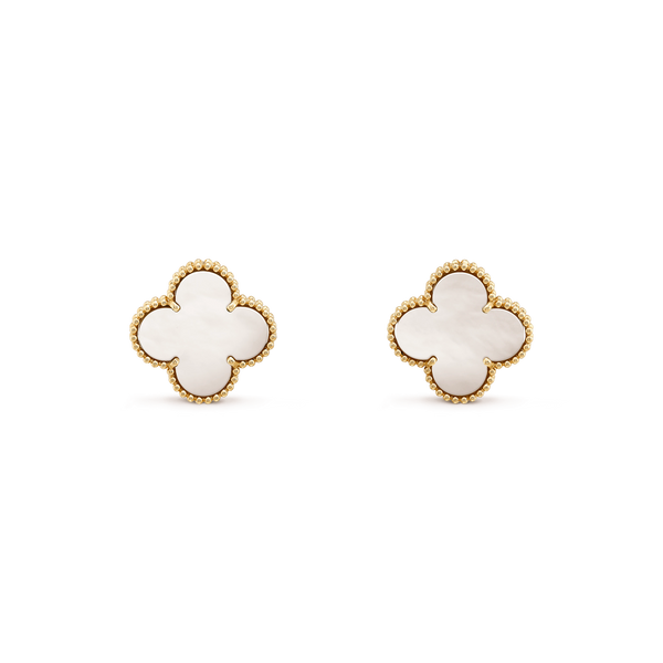 CLOVER MEDIUM WHITE MOP PINK GODL EARRINGS