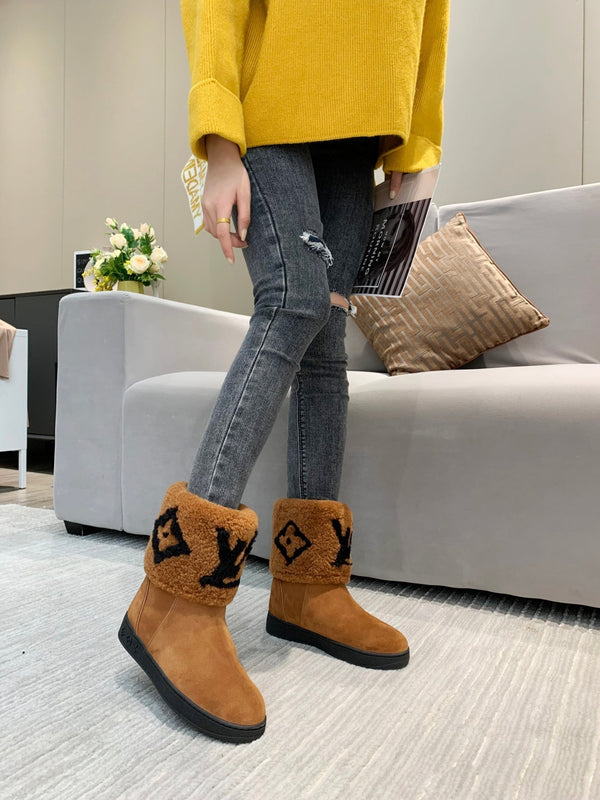 LV Snowdrop Flat Ankle Boot Brown Suede Wool 454718