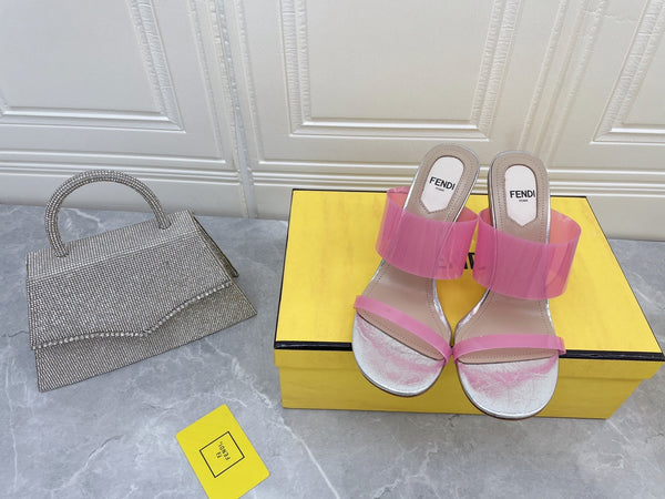 FENDI FIRST 95 MM HIGH-HEELED SANDAL IN ROSE PINK TPU FILM AND LAMBSKIN