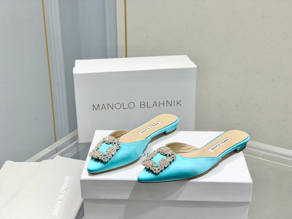 Manolo Buckle Flast Mules Electric Silk 327511