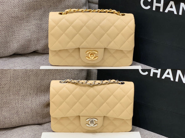 flap bag mini 20cm beige caviar silver hardware